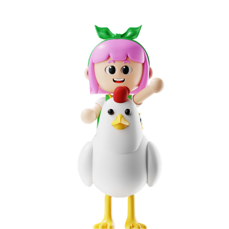 Granjera montar un pollo  3D Illustration