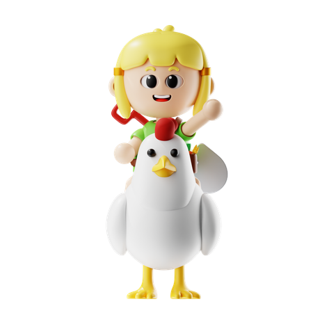 Granjera montar un pollo  3D Illustration