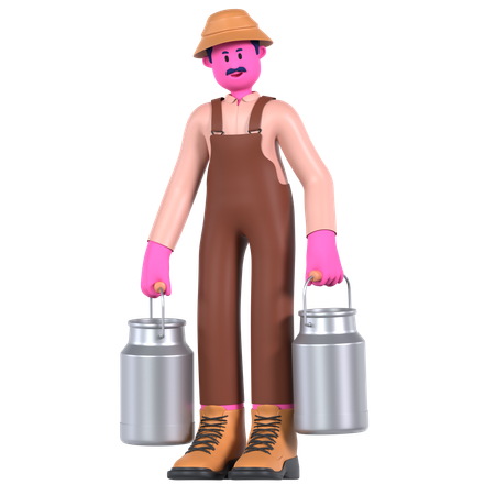 Agricultor llevando lata de leche  3D Illustration