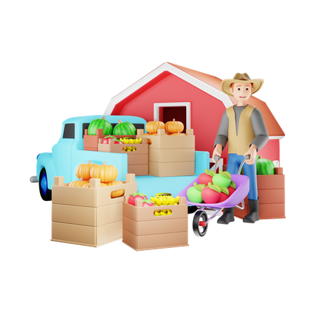 Agricultor con cultivo listo para transportar  3D Illustration