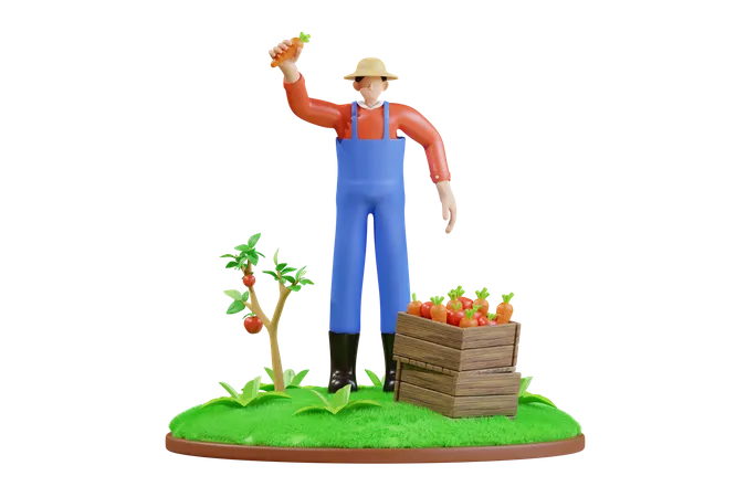 Agricultor con productos frescos  3D Illustration