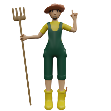 Agricultor de plantaciones con rastrillo  3D Illustration