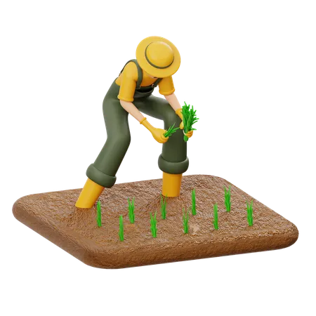 El granjero está plantando un árbol  3D Illustration