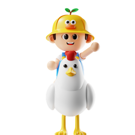 Granjero masculino monta un pollo  3D Illustration