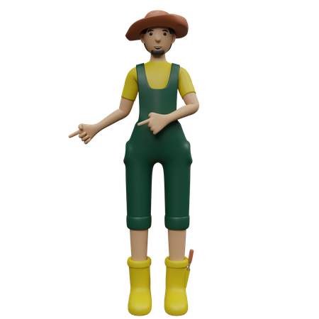 Agricultor de sexo masculino que señala el dedo en el costado  3D Illustration