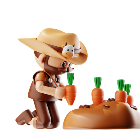 Agricultor plantando zanahorias  3D Illustration