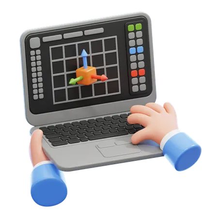 3 D Rendering Of A Hand Using A Laptop Computer For Graphic Design 3D Icon
