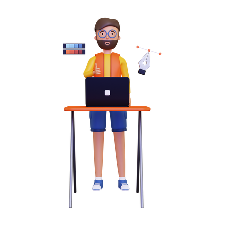 Graphic designer at work using laptop  3D Icon