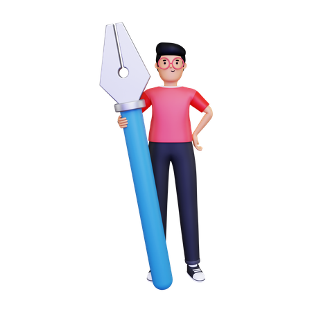 Graphic designer holding a pentool  3D Illustration