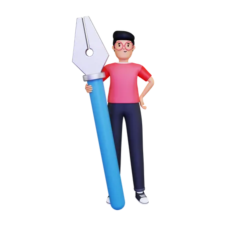 Graphic designer holding a pentool  3D Illustration