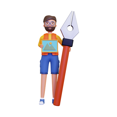 Graphic designer holds drawing pen tool  3D Icon