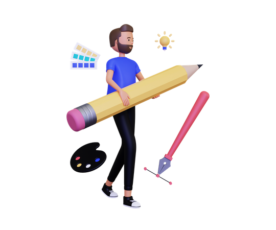 Graphic designer holds drawing pen tool  3D Icon