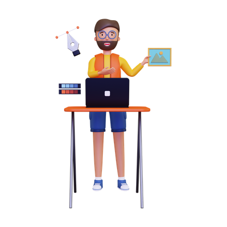 Graphic designer showing his work  3D Icon