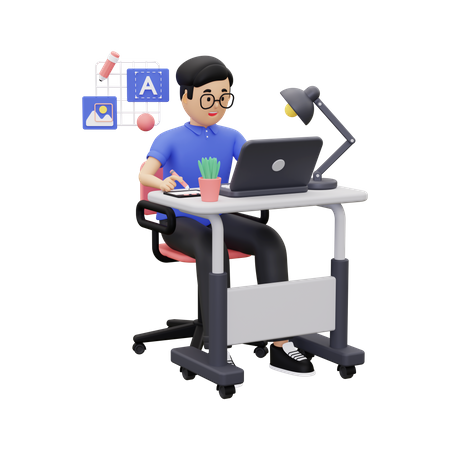 Graphic designer working on laptop  3D Illustration