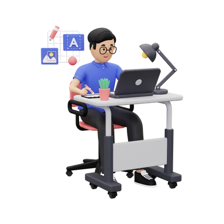 Graphic designer working on laptop  3D Illustration