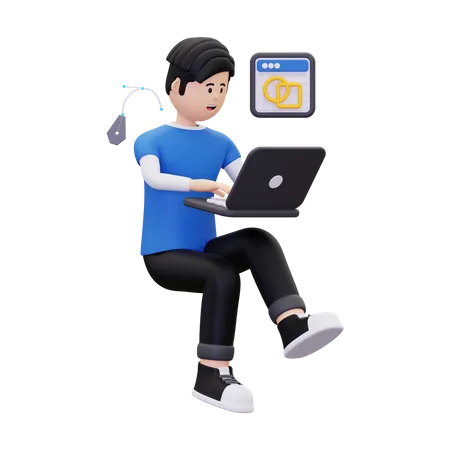 Graphic designer working on laptop  3D Illustration