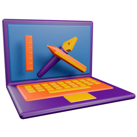 Graphic designing on laptop  3D Illustration