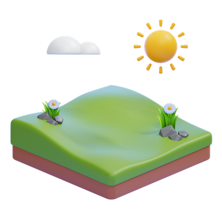 Grassland With Flowers And Sunny Sky  3D Icon