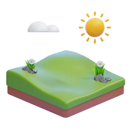 Grassland With Flowers And Sunny Sky  3D Icon