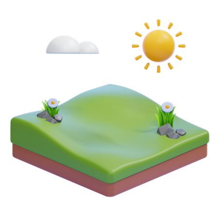 Grassland With Flowers And Sunny Sky  3D Icon