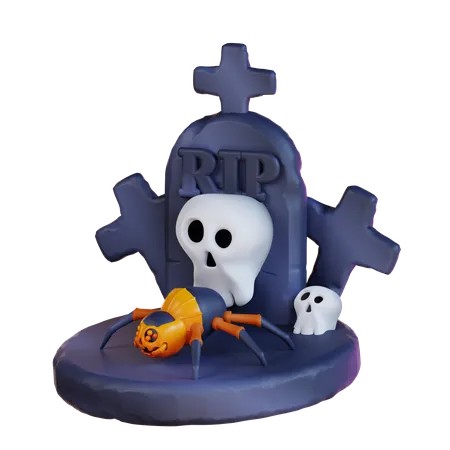 3 D Illustration Of Spider And Grave 3D Icon