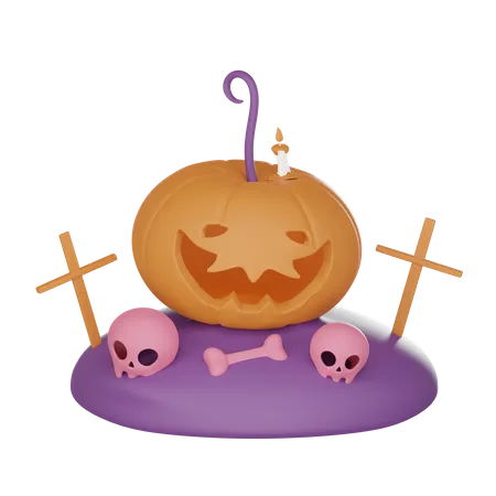 3 D Pumpkins With A Creepy Smile On The Grave 3D Icon