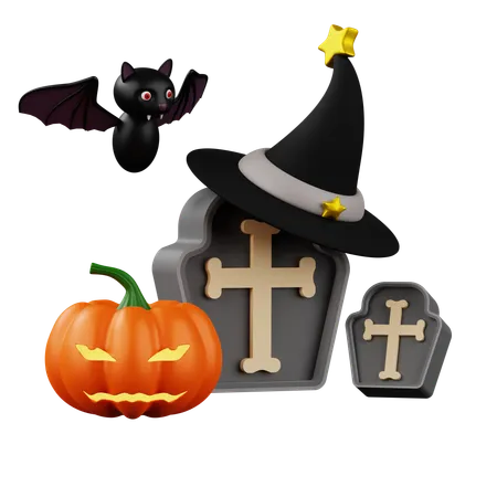 墓のハロウィーン  3D Icon