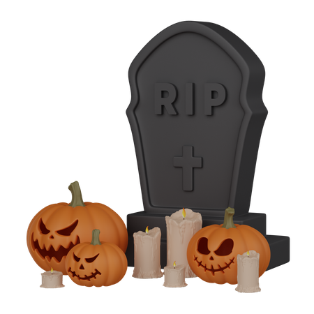 Grave with pumpkin and candle  3D Icon