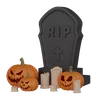 Grave with pumpkin and candle
