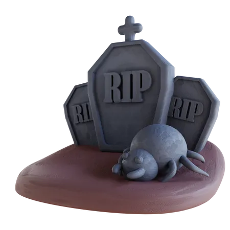 Grave With Spider 3D Icon