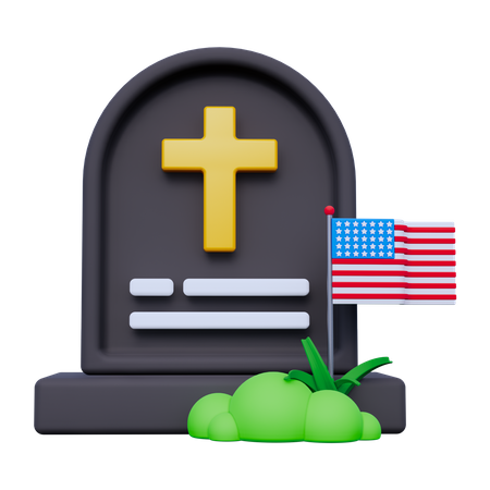 Gravestone and American Flag  3D Icon