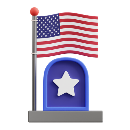 Gravestone and American Flag  3D Icon