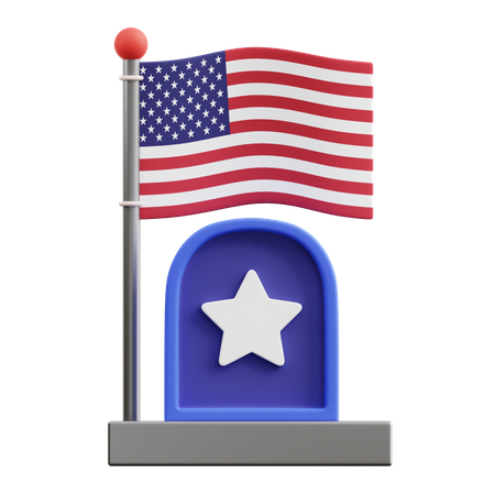 Gravestone and American Flag  3D Icon