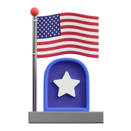 Gravestone and American Flag  3D Icon