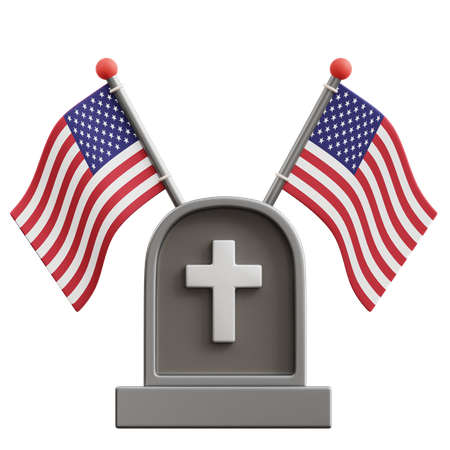 Gravestone and American Flags  3D Icon