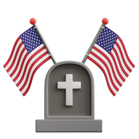 Gravestone and American Flags  3D Icon