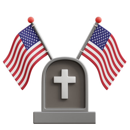 Gravestone and American Flags  3D Icon