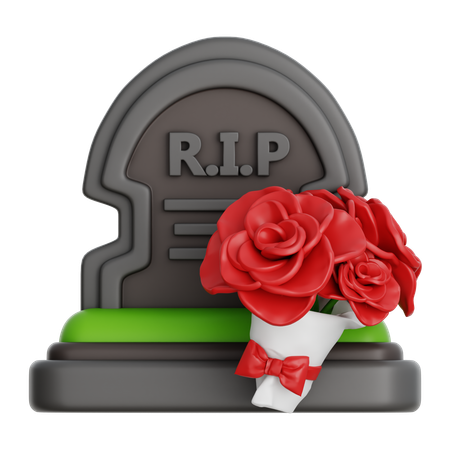 Gravestone and Flower Bouquet  3D Icon