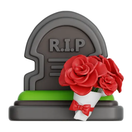 Gravestone and Flower Bouquet  3D Icon