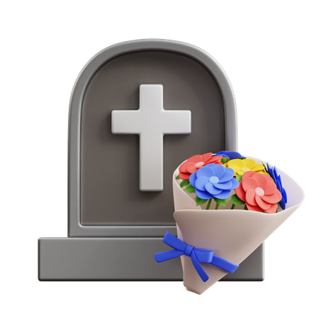 Gravestone and Flower Bouquet  3D Icon