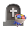 Gravestone and Flower Bouquet