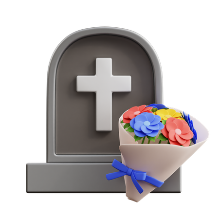 Gravestone and Flower Bouquet  3D Icon