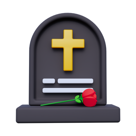 Gravestone and Rose  3D Icon