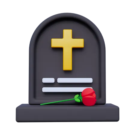 Gravestone and Rose  3D Icon