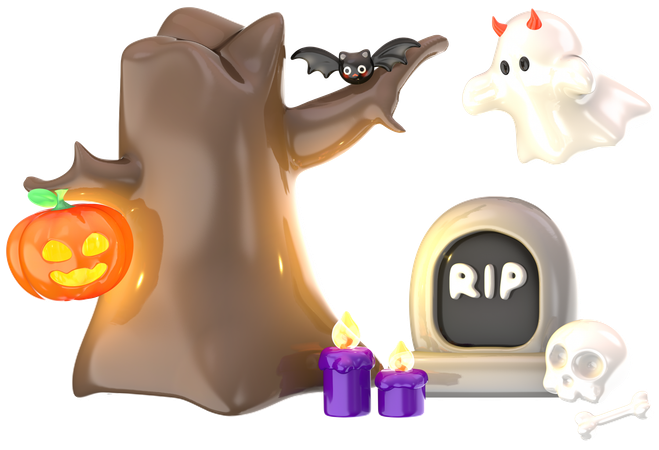 Gravestone And Tree  Scene  3D Icon
