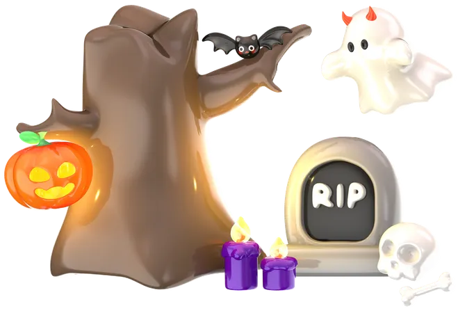 Gravestone And Tree  Scene  3D Icon