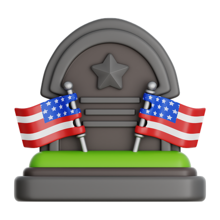 Gravestone With American Flag  3D Icon