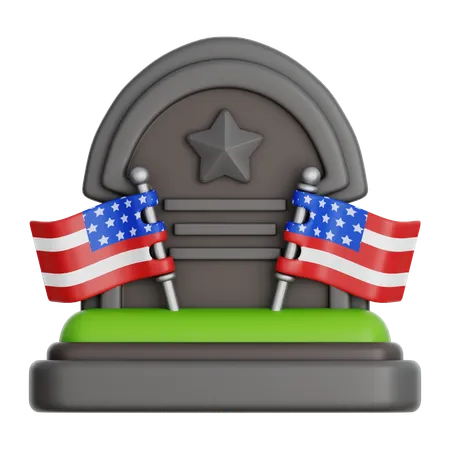 Gravestone With American Flag  3D Icon