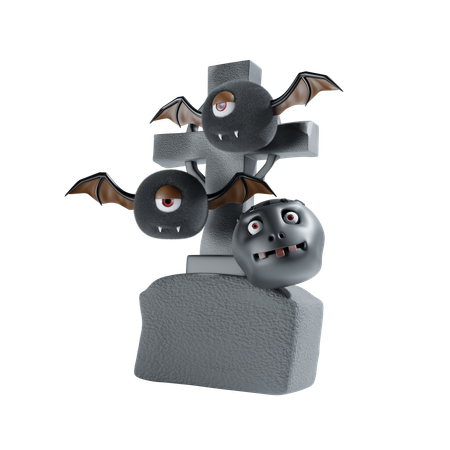 Gravestone With Bat  3D Icon