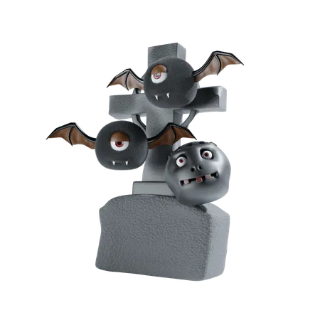 Gravestone With Bat  3D Icon